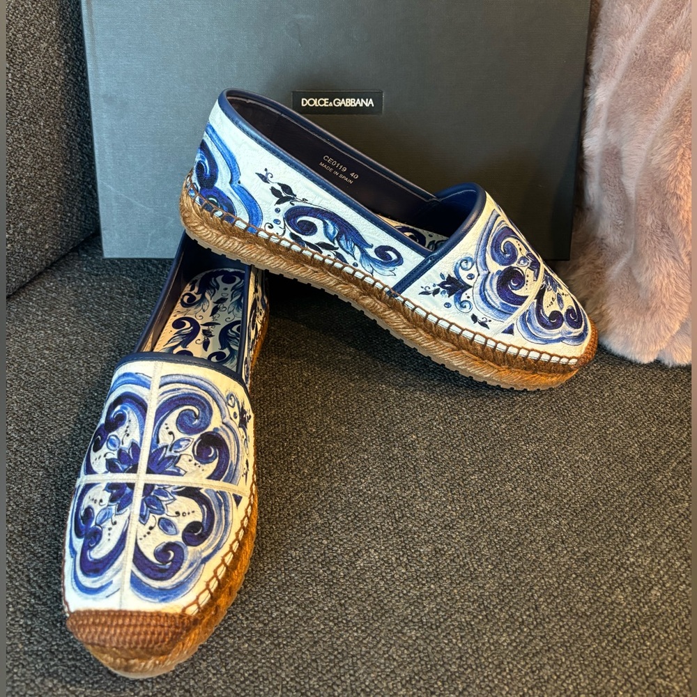 Dolce & Gabbana Printed Brocade Fabric Espadrilles sz 40